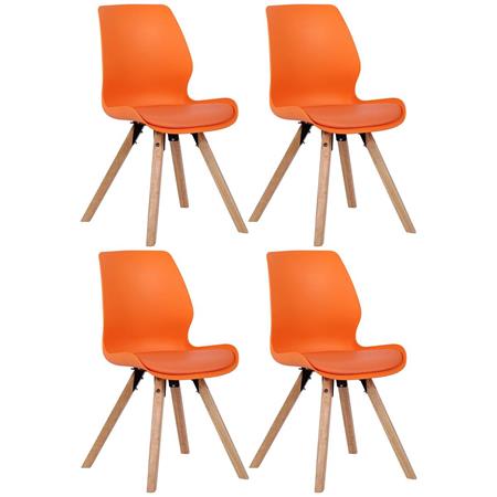 Set van 4 Bezoekersstoelen KALI, Poten van Beukenhout, Gestoffeerde Zitting, Oranje Kunststof