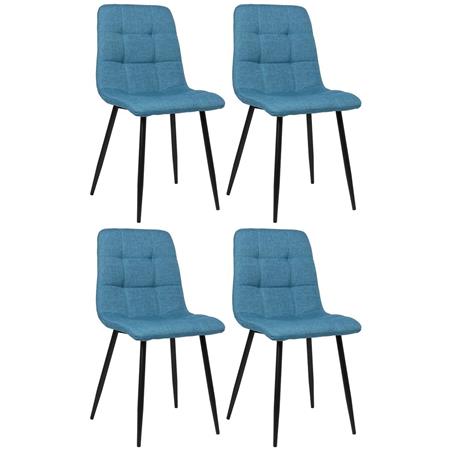 Set van 4 eetkamerstoelen HILDA STOF, met Mooi Stikselontwerp, Zwarte Poten, Blauw