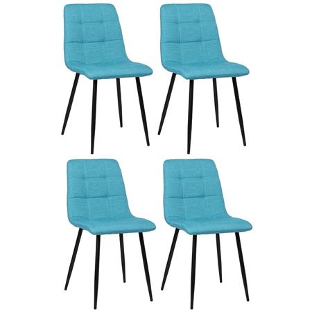 Set van 4 eetkamerstoelen HILDA STOF, met Mooi Stikselontwerp, Zwarte Poten, Turkoois