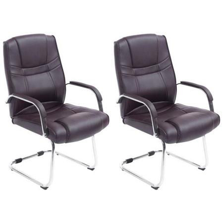 Set van 2 vergaderstoelen DENVER, Metalen Structuur, Bekleed in Bruin Leder