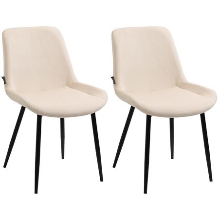 Set van 2 Bezoekers-/eetkamerstoelen VICKY FLUWEEL, Stevig en Comfortabel, Zwarte Poten, Beige