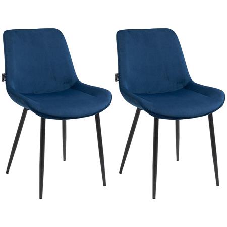 Set van 2 Bezoekers-/eetkamerstoelen VICKY FLUWEEL, Stevig en Comfortabel, Zwarte Poten, Blauw