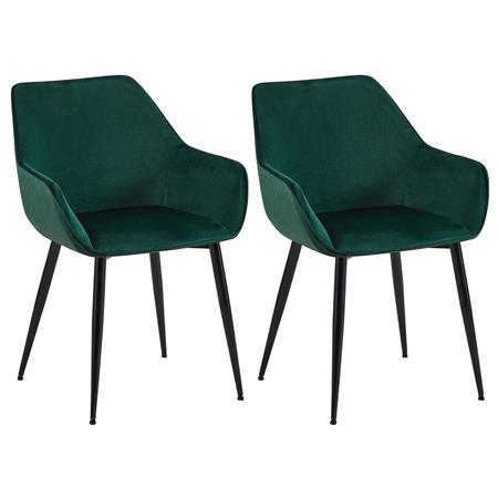 Set van 2 Vergaderstoelen MAYA, Comfortabel en Stabiel met Metalen Poten, Bekleed met Groen Fluweel