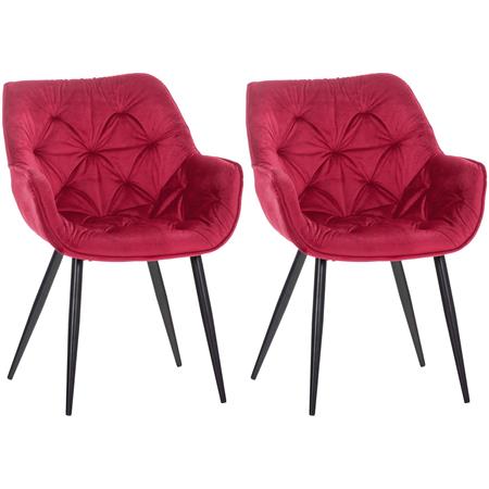 Set van 2 Eetkamerstoelen TEXAS, Elegant Retro Design, Zwarte Metalen Poten, Rood Fluweel