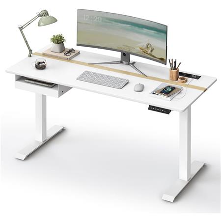 Zit-Sta Bureau EVEREST, 120 x 60 x 72-120 cm, in Hoogte Verstelbaar, Wit Blad en Wit Frame