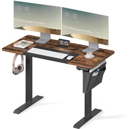 Zit-Sta Bureau ALPES, 120 x 60 x 72-120 cm, Geheugenfunctie 4 Hoogtes, Donkerhouten Blad en Zwart Frame