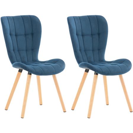 Set van 2 Vergaderstoelen ELGAR, Dikke Vulling, Houten Structuur en Poten, in Blauw Fluweel