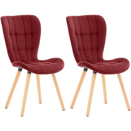 Set van 2 Vergaderstoelen ELGAR, Dikke Vulling, Houten Structuur en Poten, in Rood Fluweel