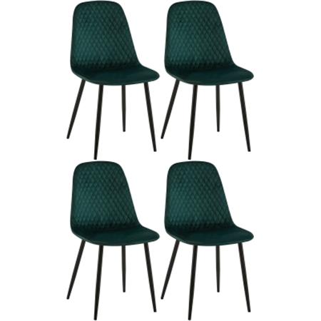 Set van 4 bezoekersstoelen DOGMA FLUWEEL, met Capitonné Ontwerp, Zwarte Poten, Groen