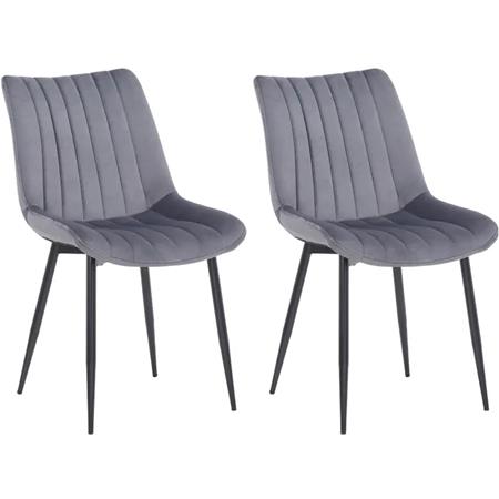 Set van 2 Eetkamerstoelen ZEFIR FLUWEEL, Zwarte Metalen Poten, Grijs