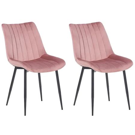 Set van 2 Eetkamerstoelen ZEFIR FLUWEEL, Zwarte Metalen Poten, Roos