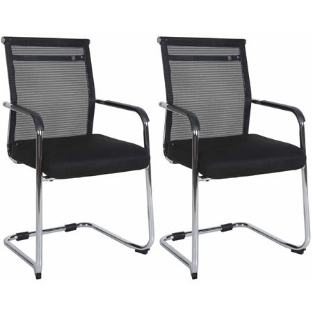 Set van 2 Vergaderstoelen ORES, Metalen Onderstel, Dikke Vulling in Zwarte Mesh Stof