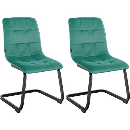 Set van 2 Vergaderstoelen ALISA, Dikke Vulling, Fluwelen Stofbekleding, Kleur Groen