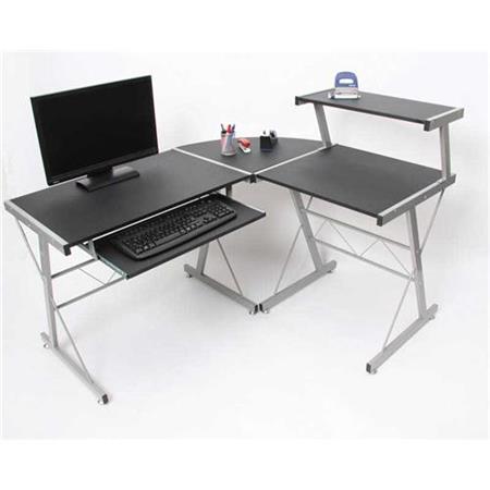 Computertafel in hout en aluminium EASY LINE, Heel Ruim, Kleur Zwart 140x115x72cm