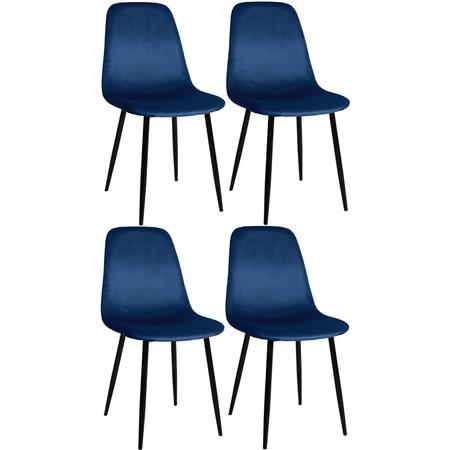 Set van 4 Vergaderstoelen NAIPES, Stevig en Comfortabel, Zwarte Poten, Blauw Fluweel