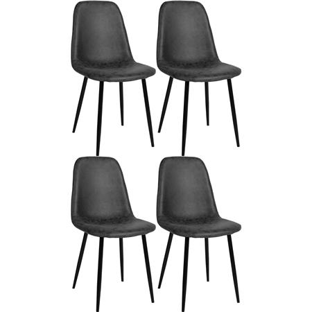 Set van 4 Vergaderstoelen NAIPES, Stevig en Comfortabel, Zwarte Poten, Zwart Vintage Leder