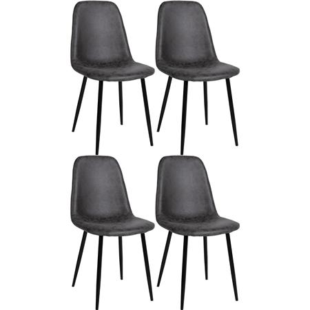 Set van 4 Vergaderstoelen NAIPES, Stevig en Comfortabel, Zwarte Poten, Donkergrijs Vintage Leder