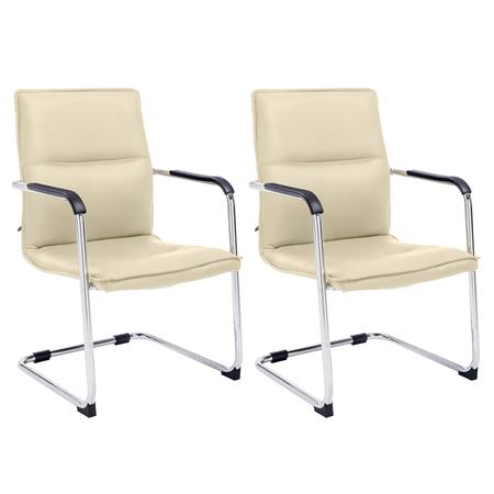 Set van 2 Vergaderstoelen GOLIATH, Metalen Structuur, Dikke Vulling en elegant ontwerp, in Beige Leder