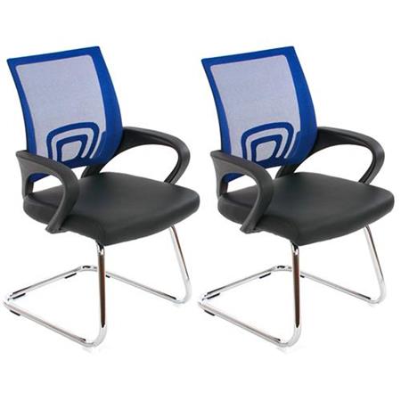 Set van 2 Ergonomische Vergaderstoelen SEOUL NET, Zeer Comfortabel, Lederen en Mesh Bekleding, Kleur Blauw