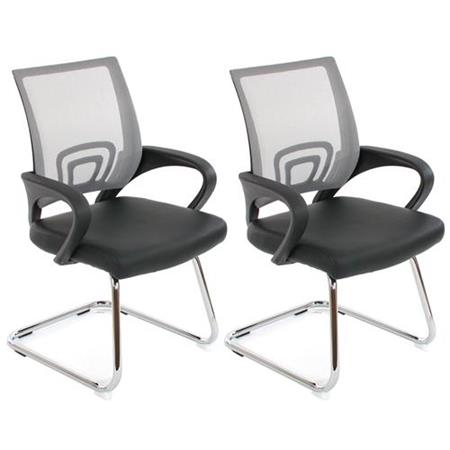 Set van 2 Ergonomische Vergaderstoelen SEOUL NET, Zeer Comfortabel, Lederen en Mesh Bekleding, Kleur Grijs