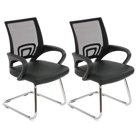 Set van 2 Ergonomische Vergaderstoelen SEOUL NET, Zeer Comfortabel, Lederen en Mesh Bekleding, Kleur Zwart