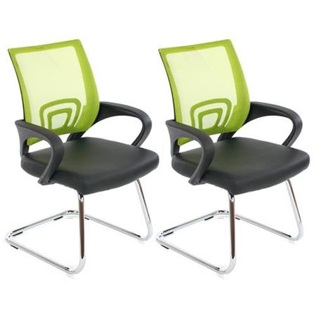 Set van 2 Ergonomische Vergaderstoelen SEOUL NET, Zeer Comfortabel, Lederen en Mesh Bekleding, Kleur Geel