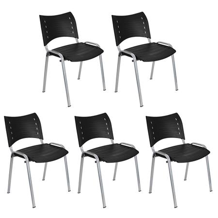 Set van 5 Vergaderstoelen ELVA, Stapelbaar en Praktisch, Hoge Kwaliteit, Kleur Zwart en Grijze Poten