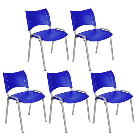 Set van 5 Vergaderstoelen ELVA, Stapelbaar en Praktisch, Hoge Kwaliteit, Kleur Blauw en Grijze Poten