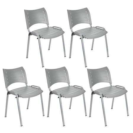 Set van 5 Vergaderstoelen ELVA, Stapelbaar en Praktisch, Hoge Kwaliteit, Kleur grijs en Grijze Poten