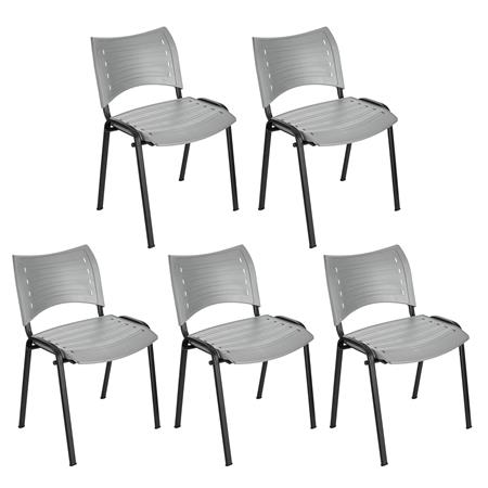 Set van 5 Vergaderstoelen ELVA, Stapelbaar en Praktisch, Hoge Kwaliteit, Kleur Grijs en Zwarte Poten