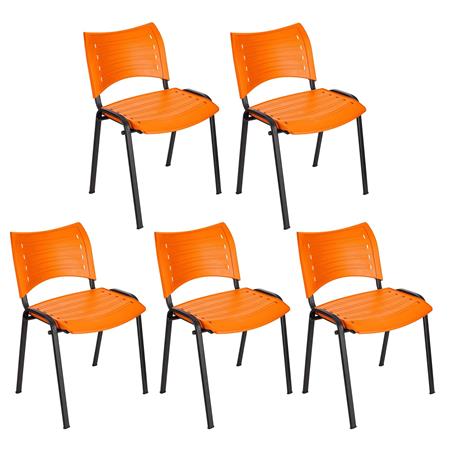 Set van 5 Vergaderstoelen ELVA, Stapelbaar en Praktisch, Hoge Kwaliteit, Kleur Oranje  en Zwarte Poten