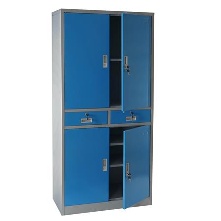 Metalen archiefkast OLSEN 4 DEUREN en 2 LADES, 180x85x40cm, in Staal, Kleur Blauw