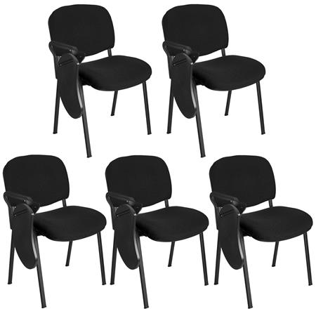 Set van 5 vergaderstoelen MOBY met Opklapbaar Schrijftafeltje, Ongelooflijke Prijs, Kleur Zwart en Zwarte Poten