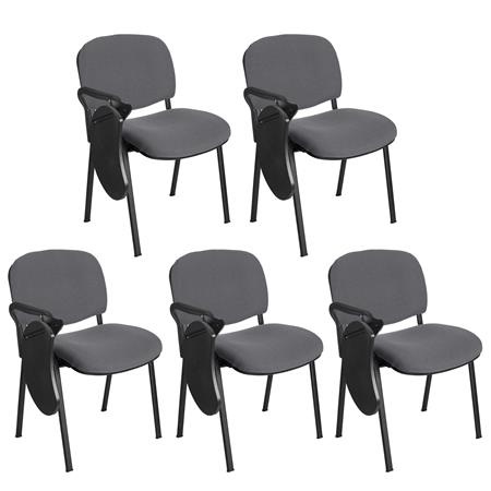 Set van 5 vergaderstoelen MOBY met Opklapbaar Schrijftafeltje, Ongelooflijke Prijs, Kleur Grijs en Zwarte Poten