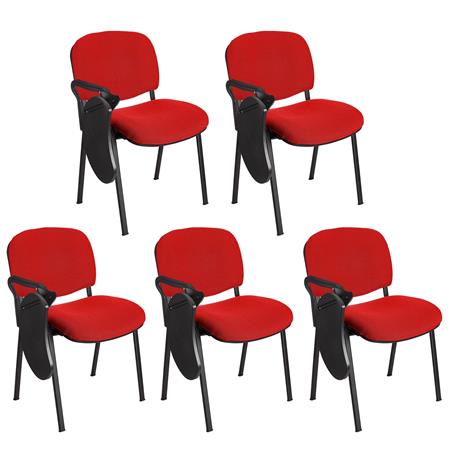 Set van 5 vergaderstoelen MOBY met Opklapbaar Schrijftafeltje, Ongelooflijke Prijs, Kleur Rood en Zwarte Poten