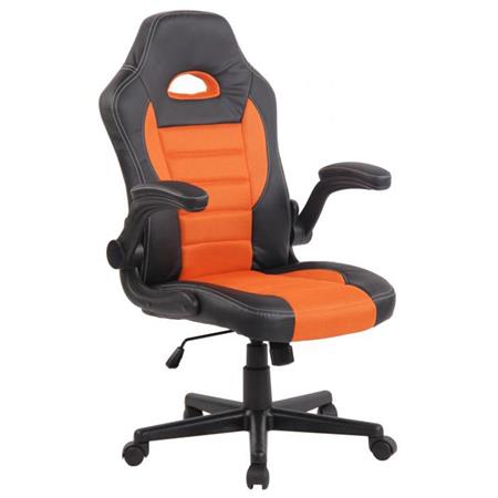 Gaming Bureaustoel LOTUS, Inklapbare armleuningen, Bekleed met leder en ademende stof in de kleur Oranje