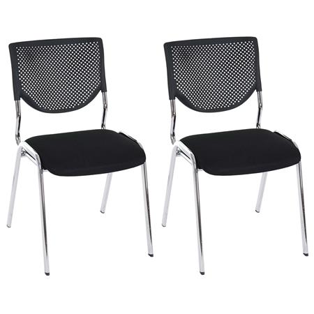 Set van 2 Vergaderstoelen NAPOLI, Veelzijdig en Comfortabel, Metalen Frame, Zwarte Bekleding en Verchroomde Poten