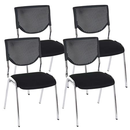 Set van 4 Vergaderstoelen NAPOLI, Veelzijdig en Comfortabel, Metalen Frame, Zwarte Bekleding en Verchroomde Poten