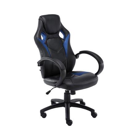 Gamingstoel JARAMA, Comfortabel en Sportief Ontwerp, in Stof en Leder, Kleur Zwart/Blauw