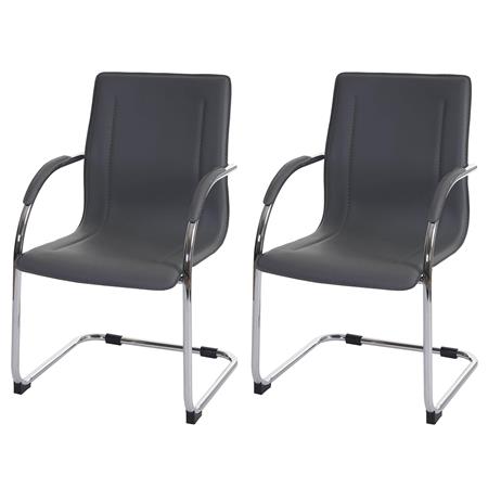 Set van 2 Vergaderstoelen ZEUS, Metalen frame, Exclusief ontwerp en bekleed met Grijs Leder