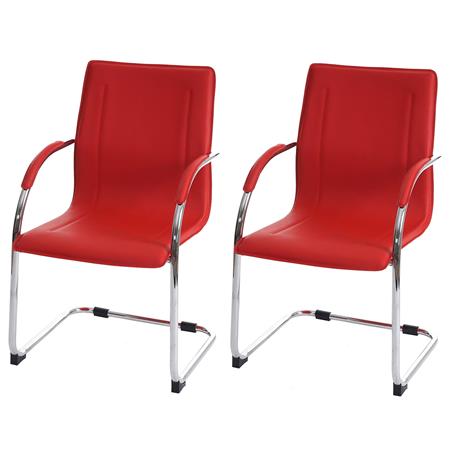 Set van 2 Vergaderstoelen ZEUS, Metalen frame, Exclusief ontwerp en bekleed met Rood Leder