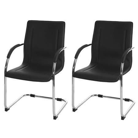 Set van 2 Vergaderstoelen ZEUS, Metalen frame, Exclusief ontwerp en bekleed met Zwart Leder