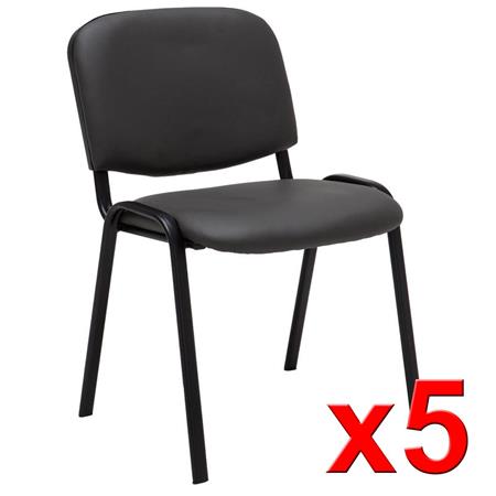 Set van 5 Vergaderstoelen MOBY LEDER, Erg Praktisch, Ongelooflijke Prijs, Kleur Grijs en Zwarte Poten