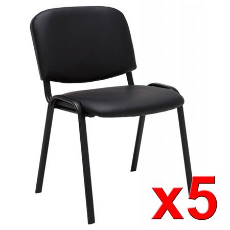 Set van 5 Vergaderstoelen MOBY LEDER, Erg Praktisch, Ongelooflijke Prijs, Kleur Zwart en Zwarte Poten