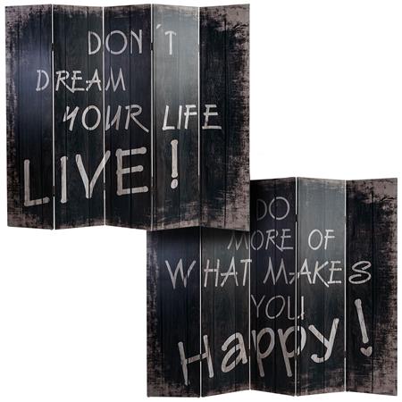 Scheidingswand met 5 panelen VINTAGE LETTERS, 180x200x2,5cm, Metalen Structuur