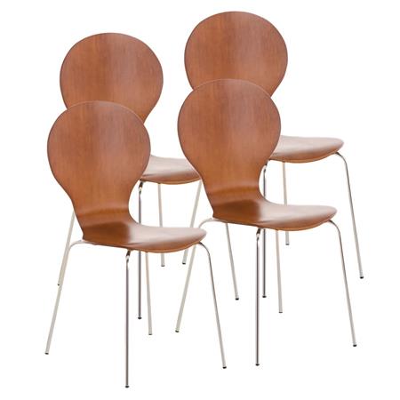 Set 4 Vergaderstoelen CARVALLO, Metalen Structuur, Stapelbaar, Kleur Kersenhout