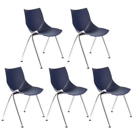 Set van 5 Vergaderstoelen AMIR, Handig en Praktisch, Stapelbaar, Kleur Blauw