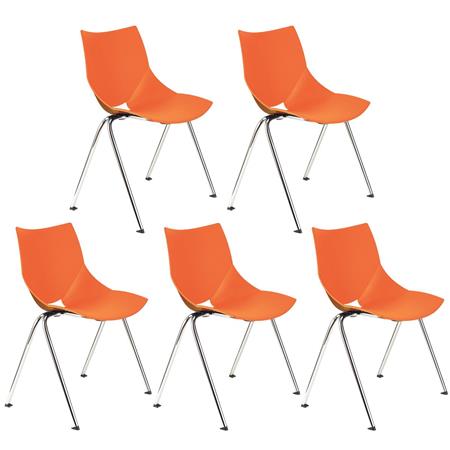 Set van 5 Vergaderstoelen AMIR, Handig en Praktisch, Stapelbaar, Kleur Oranje