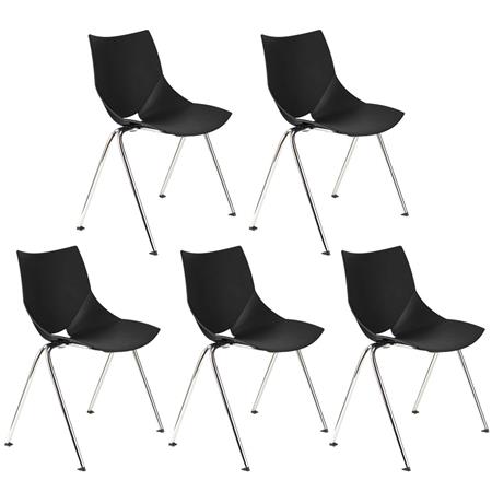 Set van 5 Vergaderstoelen AMIR, Handig en Praktisch, Stapelbaar, Kleur Zwart