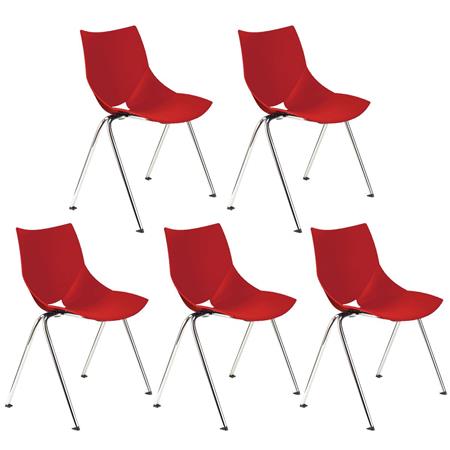 Set van 5 Vergaderstoelen AMIR, Handig en Praktisch, Stapelbaar, Kleur Rood